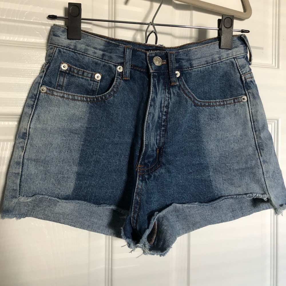 Two-Tone High Waisted Jean Shorts